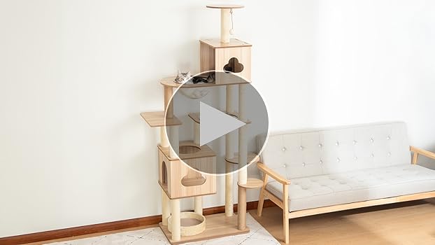 Amazon | PETTIFUL キャットタワー 木製 据え置き 大型 おしゃれ